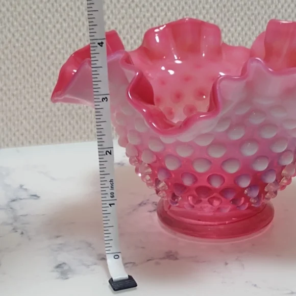 Antique Cranberry Opalescent Hobnail Ruffle Vase - Picture 6 of 6